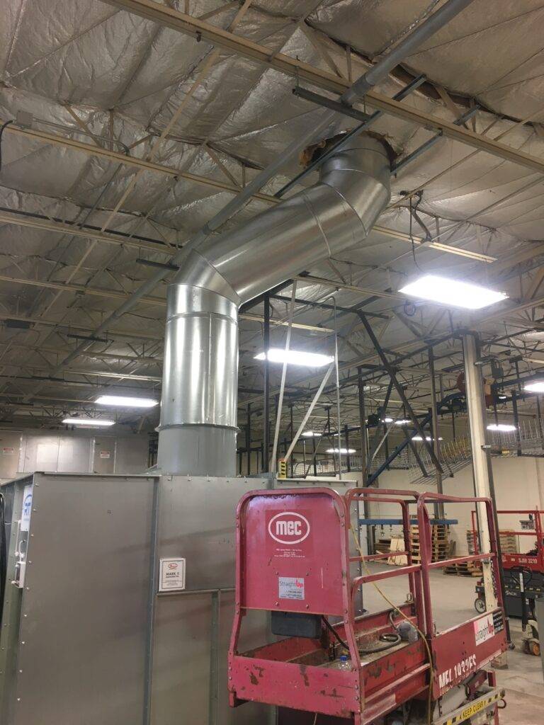 Paint shop ventilation ductwork installed by AireCom